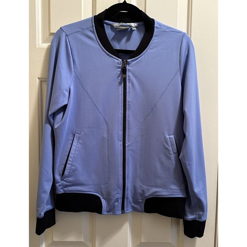 Athleta Purple Periwinkle Black Lightweight Full Zip Athletic Bomber Jacket Med